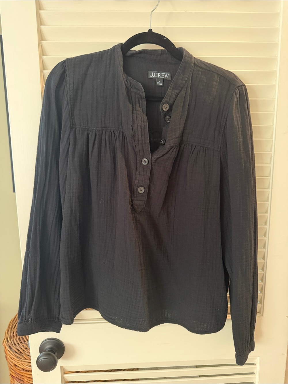 J. Crew Cotton Gauze Long-Sleeve Henley Popover Blouse